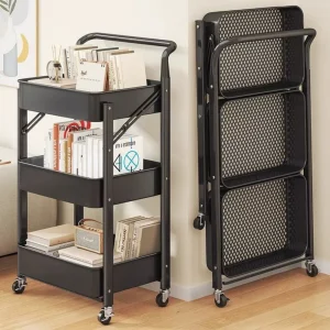 Multi Tier Foldable Design Rolling Utility Storage Cart